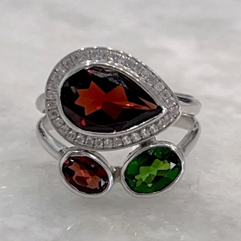 Multigemstone Niassa Ruby Sterling Silver Split Band Ring